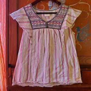 Knox Rose Blouse Striped Embroidery Ruffle M